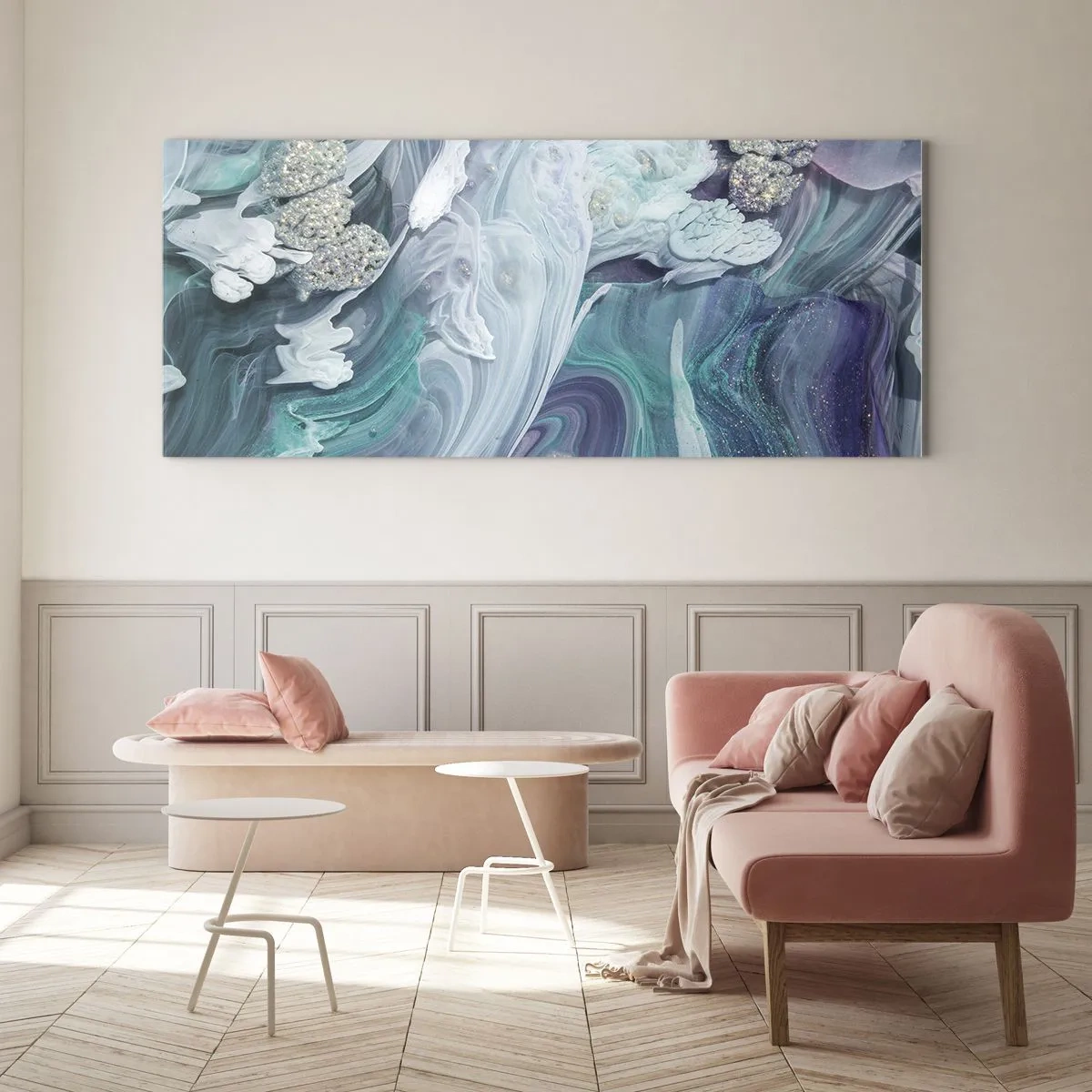 Quadro su vetro - Correnti di blu - 90x30 cm