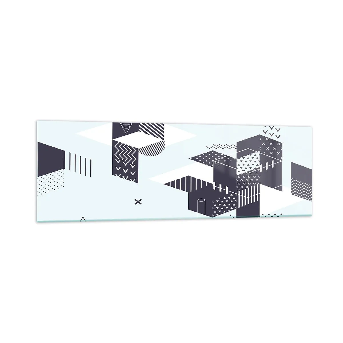Quadro su vetro - Grafica geometrica moderna nei toni del bianco e del blu navy - 160x50cm - La matematica nell'anima - Decorazione murale moderna per soggiorno e camera da letto ARTTOR