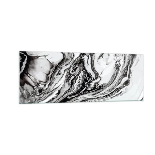 Quadro su vetro - Motivo astratto in marmo in bianco e nero - 140x50cm - All'inizio vi era il caos - Decorazione murale moderna per soggiorno e camera da letto ARTTOR