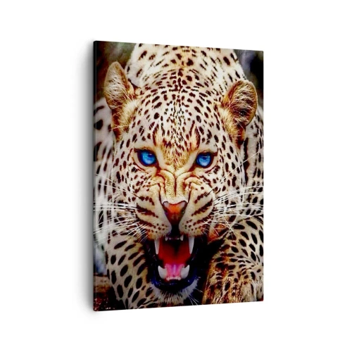 Quadro su tela - Stampe su Tela - Un leopardo minaccioso con intensi occhi blu - 50x70cm - La rabbia non rovina la bellezza - Decorazione murale moderna per soggiorno e camera da letto ARTTOR