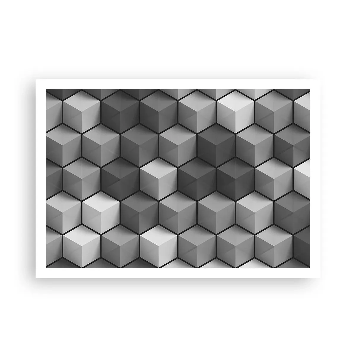 Poster - Composizione geometrica di cubi nelle tonalità del grigio e del nero - 100x70cm - Puzzle cubista - Decorazione murale moderna per soggiorno e camera da letto ARTTOR