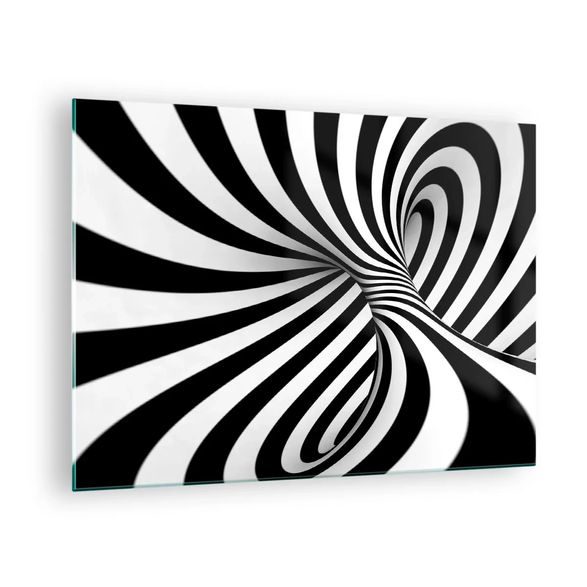 Quadro su vetro - Una spirale bianca e nera che crea un effetto spaziale dinamico. - 70x50cm - Composizione: spazio danzante - Decorazione murale moderna per soggiorno e camera da letto ARTTOR