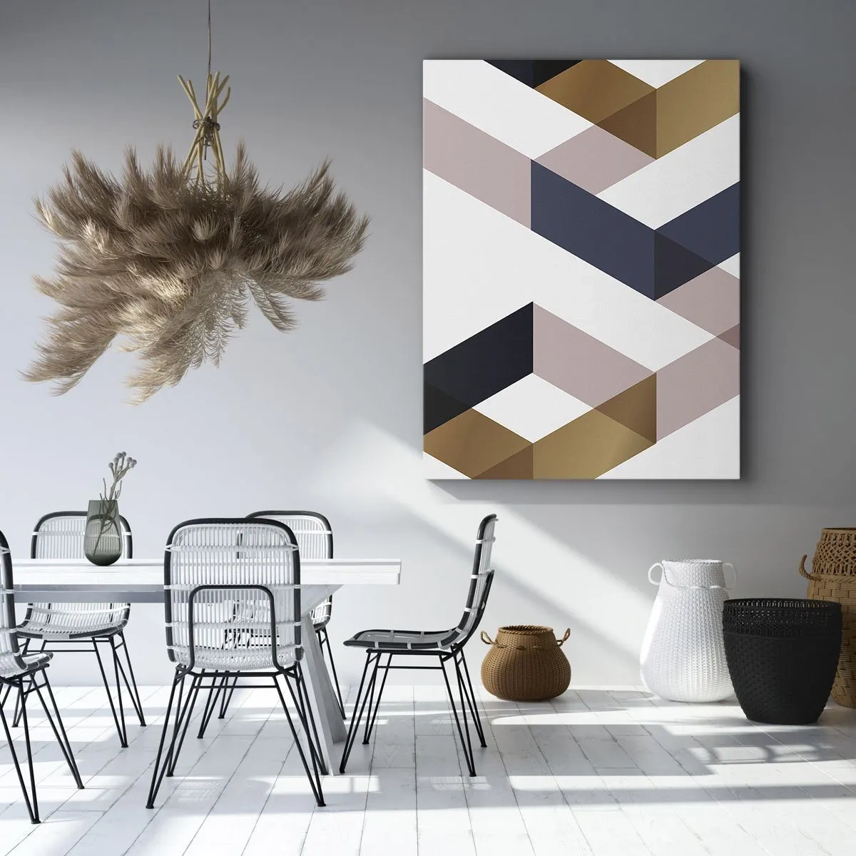 Quadro su tela - Stampe su Tela - Motivi geometrici nei toni dell'oro e del blu navy - 70x100cm - Piani e angoli - Decorazione murale moderna per soggiorno e camera da letto ARTTOR