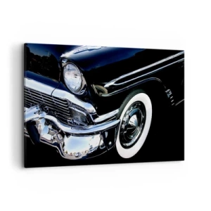 Quadro su tela - Stampe su Tela - Primo piano del faro e del parafango di un'auto classica nera - 120x80cm - Classicità in argento, nero e bianco - Decorazione murale moderna per soggiorno e camera da letto ARTTOR