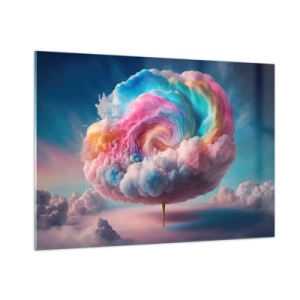 Quadro su vetro - Una nuvola fantasiosa dai colori pastello che ricorda lo zucchero filato. - 100x70cm - Il sogno del luna park - Decorazione murale moderna per soggiorno e camera da letto ARTTOR