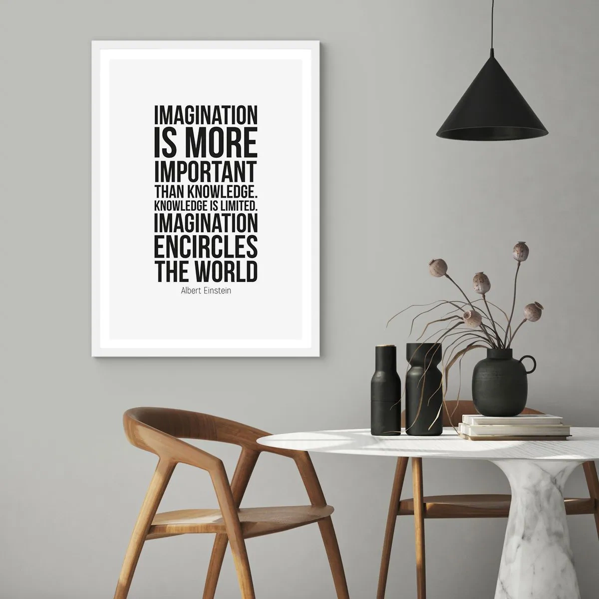 Poster in cornice bianca - Einstein sul potere dell'immaginazione - 40x50 cm