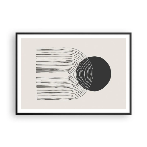 Poster in cornice nera - Motivo astratto con linee e un cerchio nero su uno sfondo chiaro - 100x70cm - Tremore e fiducia - Decorazione murale moderna per soggiorno e camera da letto ARTTOR