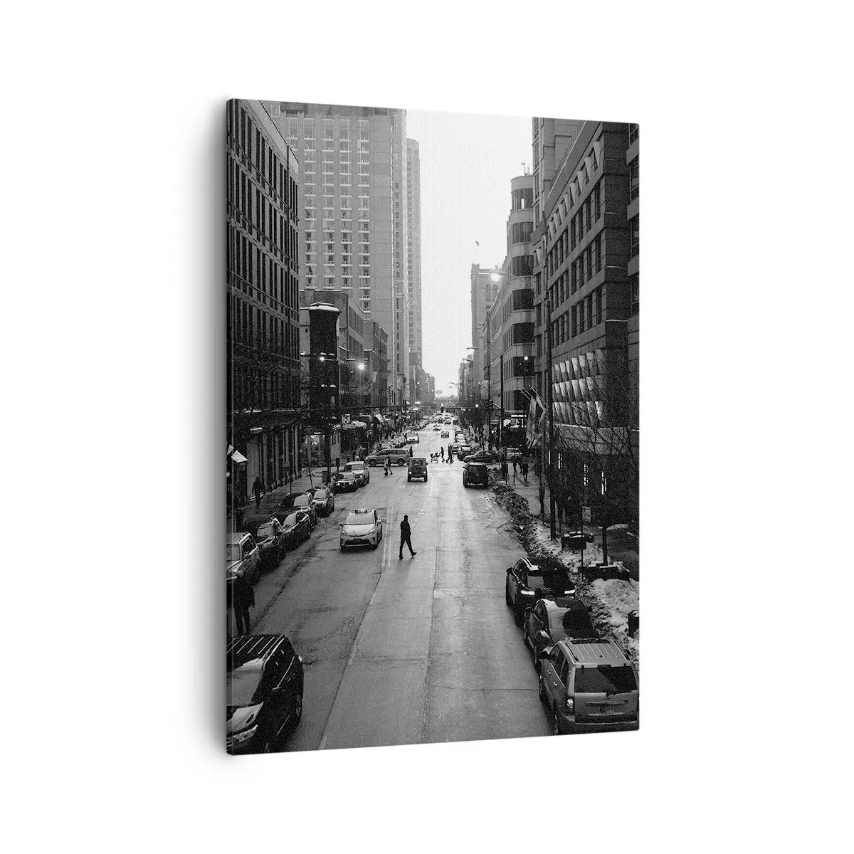 Quadro su tela - Stampe su Tela - Una strada bianca e nera nel centro della città con auto e pedoni - 50x70cm - Un giorno come tanti - Decorazione murale moderna per soggiorno e camera da letto ARTTOR