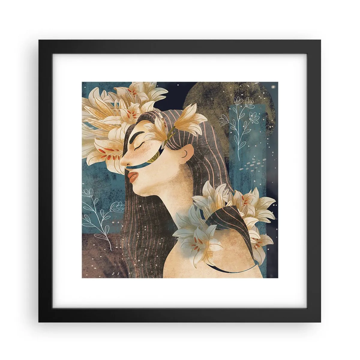Poster in cornice nera - La favola della principessa con i gigli - 30x30 cm