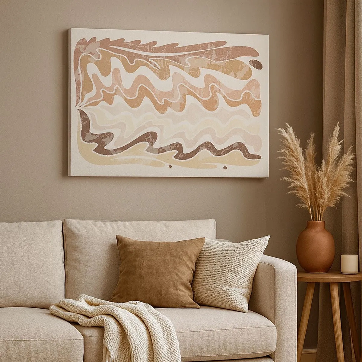 Quadro su tela - Stampe su Tela - Linee astratte ondulate in tonalità beige - 70x50cm - Buona energia - buone emozioni - Decorazione murale moderna per soggiorno e camera da letto ARTTOR