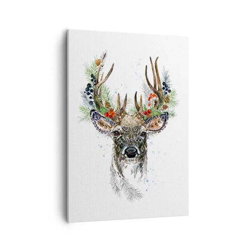 Quadro su tela - Stampe su Tela - Cervo stilizzato con corna decorative su sfondo bianco - 50x70cm - Nell'abito della festa - Decorazione murale moderna per soggiorno e camera da letto ARTTOR