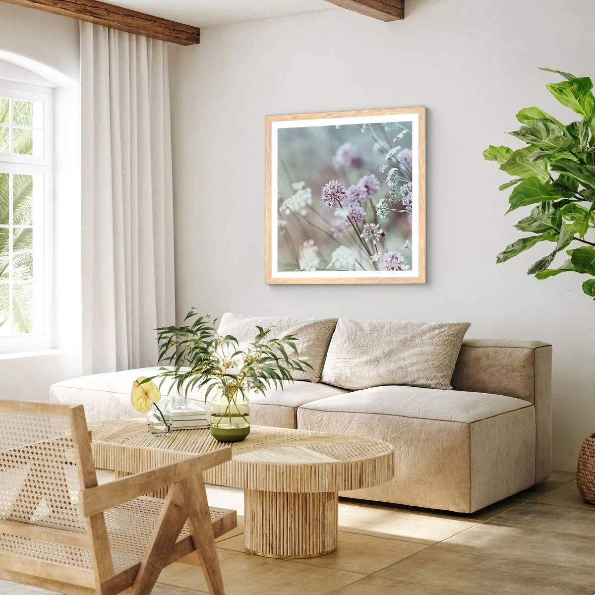 Poster in cornice rovere chiaro - Le dolci filigrane delle erbe - 30x30 cm