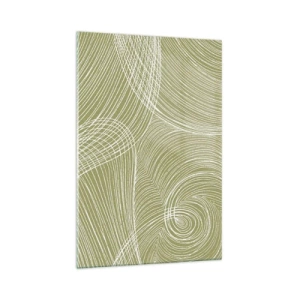 Quadro su vetro - Linee verdi e bianche in una composizione astratta - 70x100cm - Astrazione intricata in bianco - Decorazione murale moderna per soggiorno e camera da letto ARTTOR