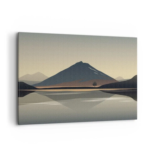 Quadro su tela - Stampe su Tela - Paesaggio montano minimalista con riflesso nell'acqua - 100x70cm - Immagine speculare - Decorazione murale moderna per soggiorno e camera da letto ARTTOR