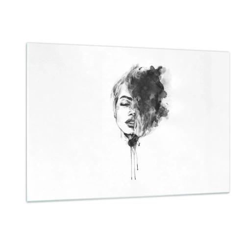 Quadro su vetro - Ritratto in bianco e nero di una donna con un'ombra astratta - 120x80cm - Cosa sogna la ragazza - Decorazione murale moderna per soggiorno e camera da letto ARTTOR