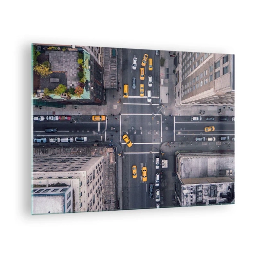 Quadro su vetro - Vista aerea di un incrocio trafficato della città - 70x50cm - Scelta semplice - Decorazione murale moderna per soggiorno e camera da letto ARTTOR
