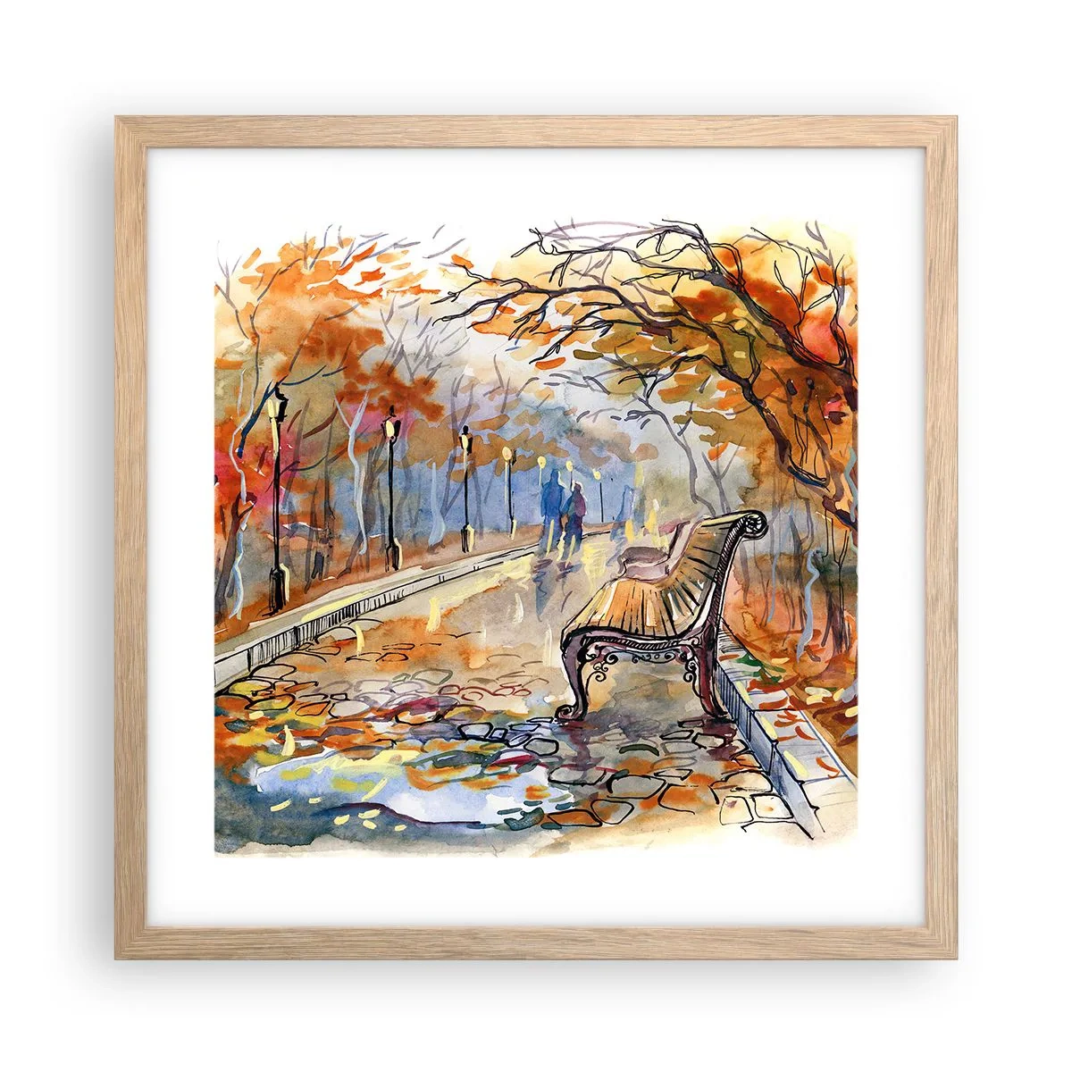 Poster in cornice rovere chiaro - Passeggiando insieme l'autunno - 40x40 cm