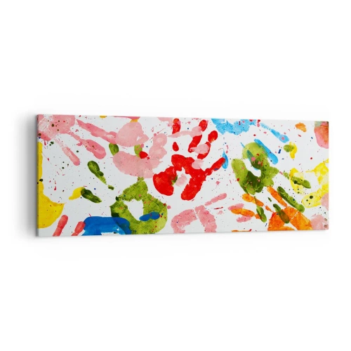 Quadro su tela - Stampe su Tela - Impronte di mani colorate su sfondo bianco - 140x50cm - Segui le tracce - Decorazione murale moderna per soggiorno e camera da letto ARTTOR