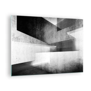 Quadro su vetro - Forme geometriche in cemento nei toni del bianco e del nero - 70x50cm - La struttura dello spazio - Decorazione murale moderna per soggiorno e camera da letto ARTTOR