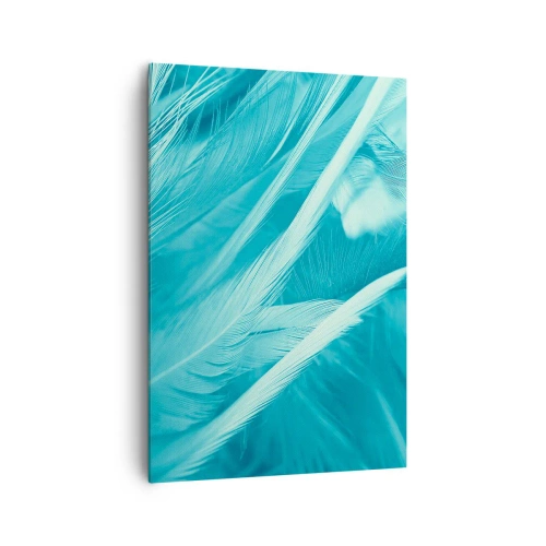 Quadro su tela - Stampe su Tela - Delicate piume turchesi in primo piano - 70x100cm - Annegare nel morbido - Decorazione murale moderna per soggiorno e camera da letto ARTTOR