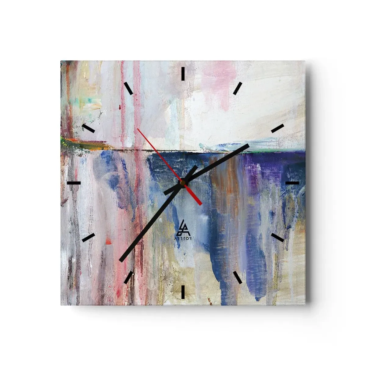 Orologio da parete - Orologio in Vetro - Una composizione astratta di colori con effetto riflesso sulla tela. - 30x30cm - Impressioni e suggestioni colorate - Decorazione murale moderna per soggiorno e camera da letto ARTTOR