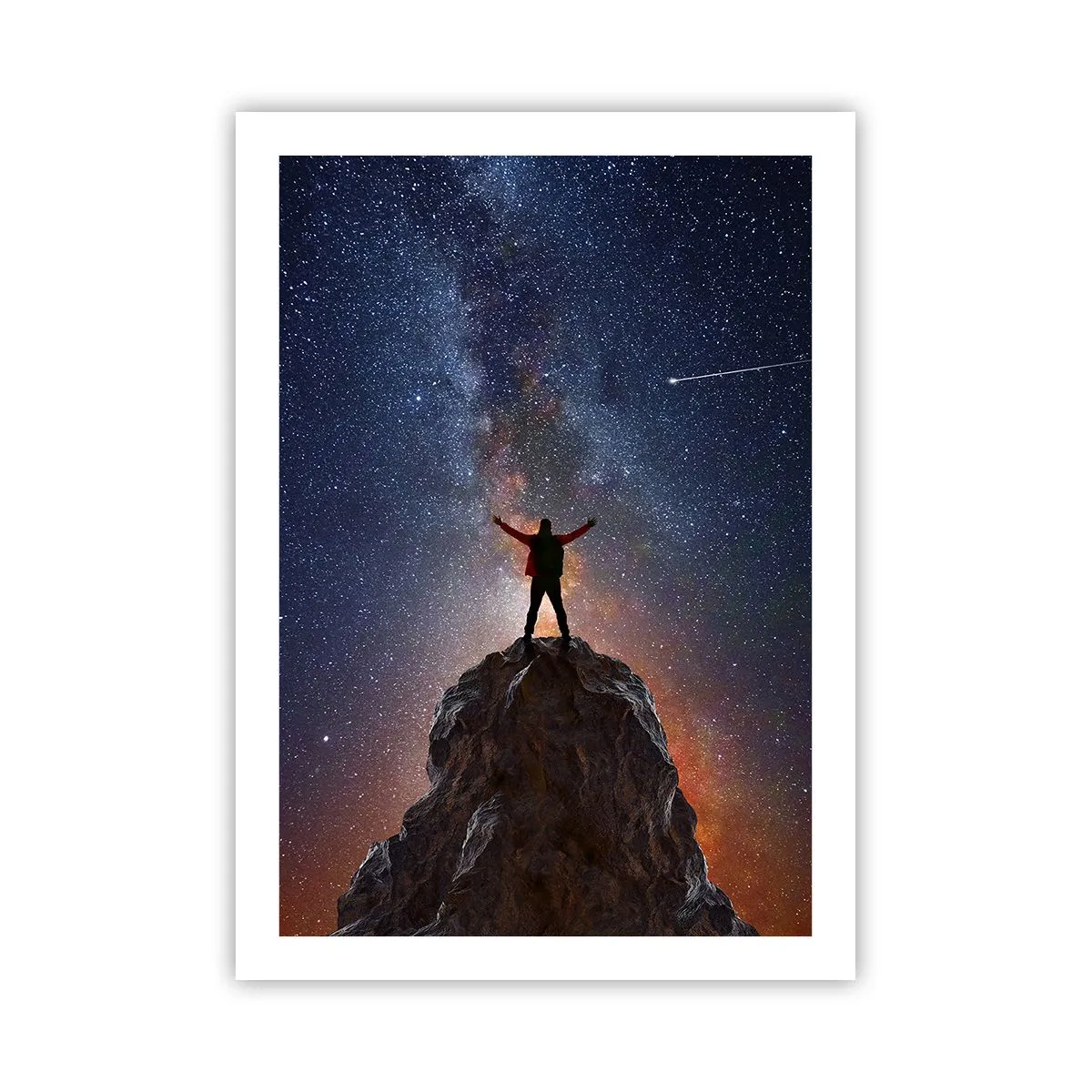 Poster - Silhouette in cima a una roccia con un cielo stellato sullo sfondo - 50x70cm - La forza è con me! - Decorazione murale moderna per soggiorno e camera da letto ARTTOR