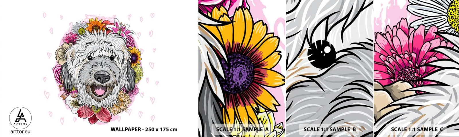 Campione di Fotomurale Adesivo Deluxe Sticker - Gioia di cucciolo - Astrazione, Cane, Per bambini - 100x30 cm