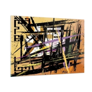 Quadro su vetro - Composizione geometrica astratta in linee nette - 100x70cm - Taglio netto - Decorazione murale moderna per soggiorno e camera da letto ARTTOR