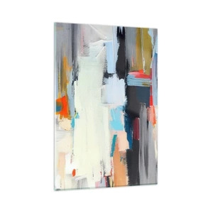 Quadro su vetro - Astrazione colorata con pennellate dinamiche - 80x120cm - C'è una logica? - Decorazione murale moderna per soggiorno e camera da letto ARTTOR