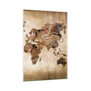 Quadro su vetro - Una mappa del mondo in stile rustico in legno - 80x120cm - Alla scoperta del mondo - Decorazione murale moderna per soggiorno e camera da letto ARTTOR