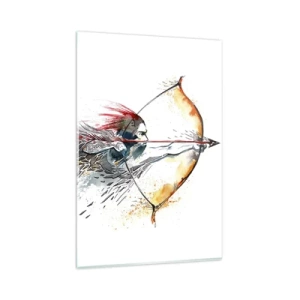 Quadro su vetro - Dipinto ad acquerello dinamico di un guerriero con arco e frecce - 80x120cm - Mitico guerriero con arco infuocato - Decorazione murale moderna per soggiorno e camera da letto ARTTOR