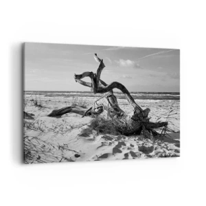 Quadro su tela - Stampe su Tela - Paesaggio in bianco e nero con un albero morto sulla spiaggia - 120x80cm - Scolpito dal mare - Decorazione murale moderna per soggiorno e camera da letto ARTTOR