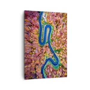 Quadro su tela - Stampe su Tela - Una strada tortuosa in una foresta autunnale vista a volo d'uccello - 70x100cm - Via tortuosa attraverso il bosco - Decorazione murale moderna per soggiorno e camera da letto ARTTOR
