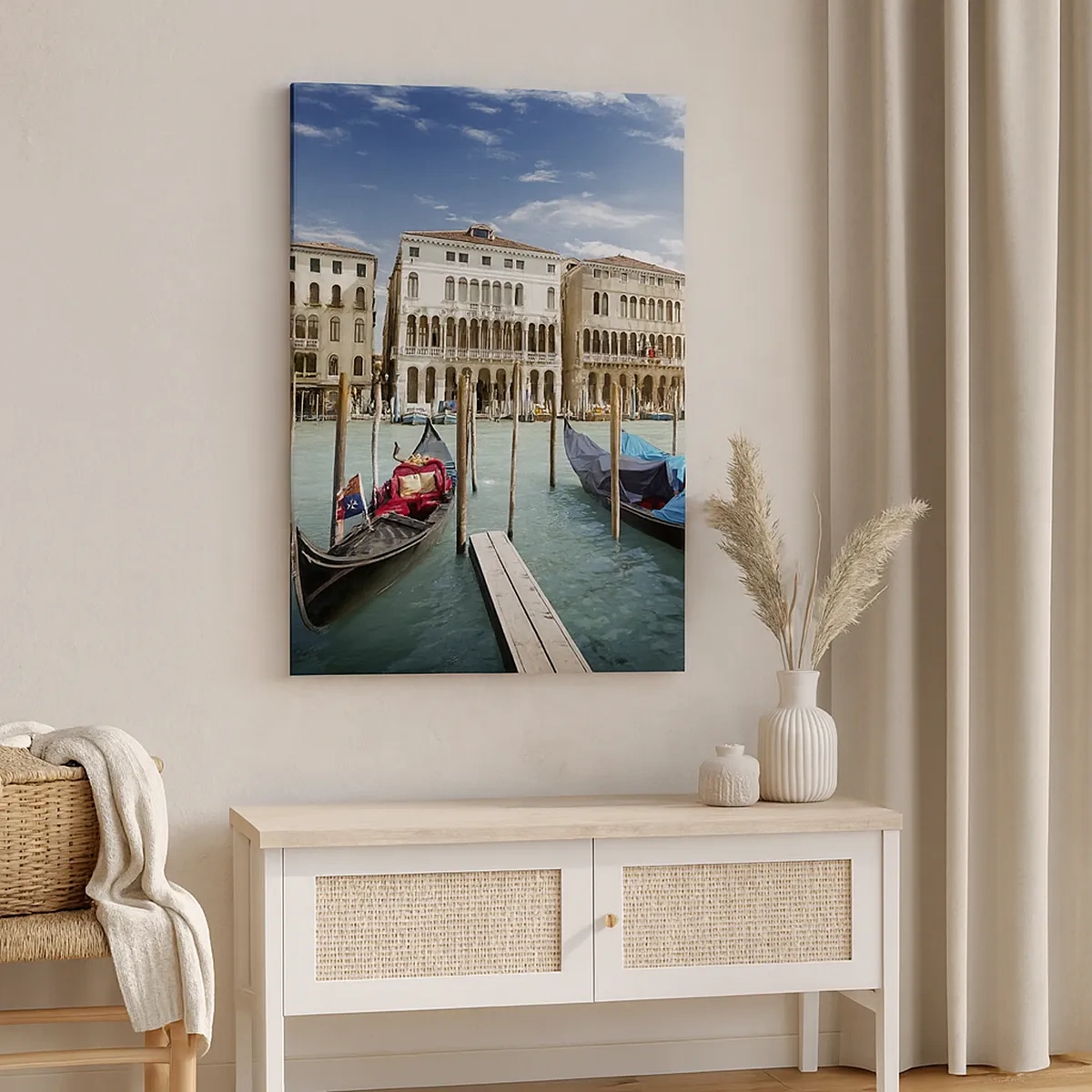 Quadro su tela - Stampe su Tela - Venezia con gondole e palazzi contro il cielo - 50x70cm - Palazzi nel blu - Decorazione murale moderna per soggiorno e camera da letto ARTTOR