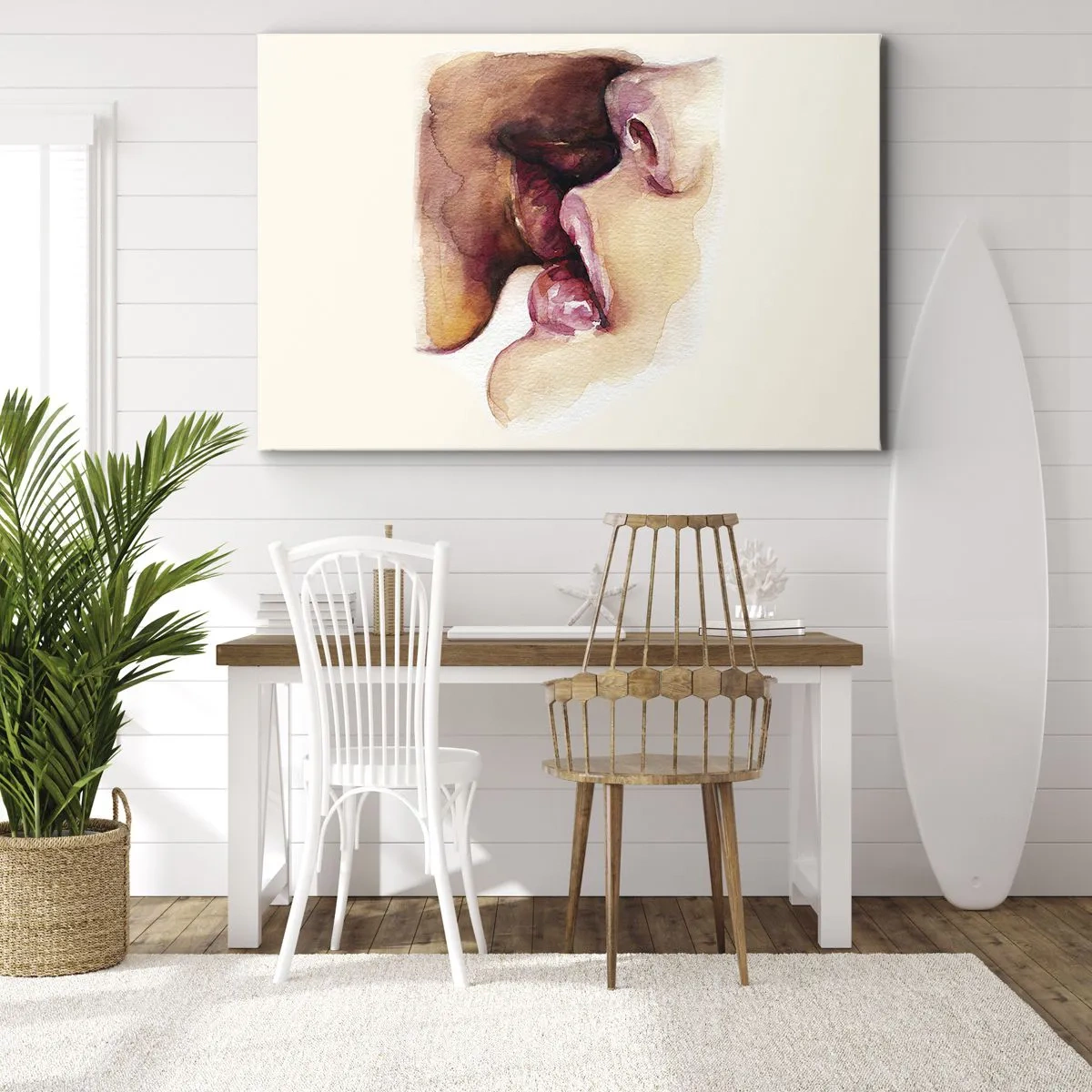 Quadro su tela - Stampe su Tela - Un dipinto ad acquerello raffigurante un primo piano di un volto - 120x80cm - Come notte e giorno, terra e cielo - Decorazione murale moderna per soggiorno e camera da letto ARTTOR