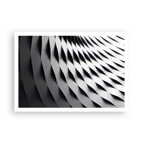Poster - Motivo geometrico astratto nei toni del bianco e del nero - 100x70cm - Sulla cresta dell'onda - Decorazione murale moderna per soggiorno e camera da letto ARTTOR