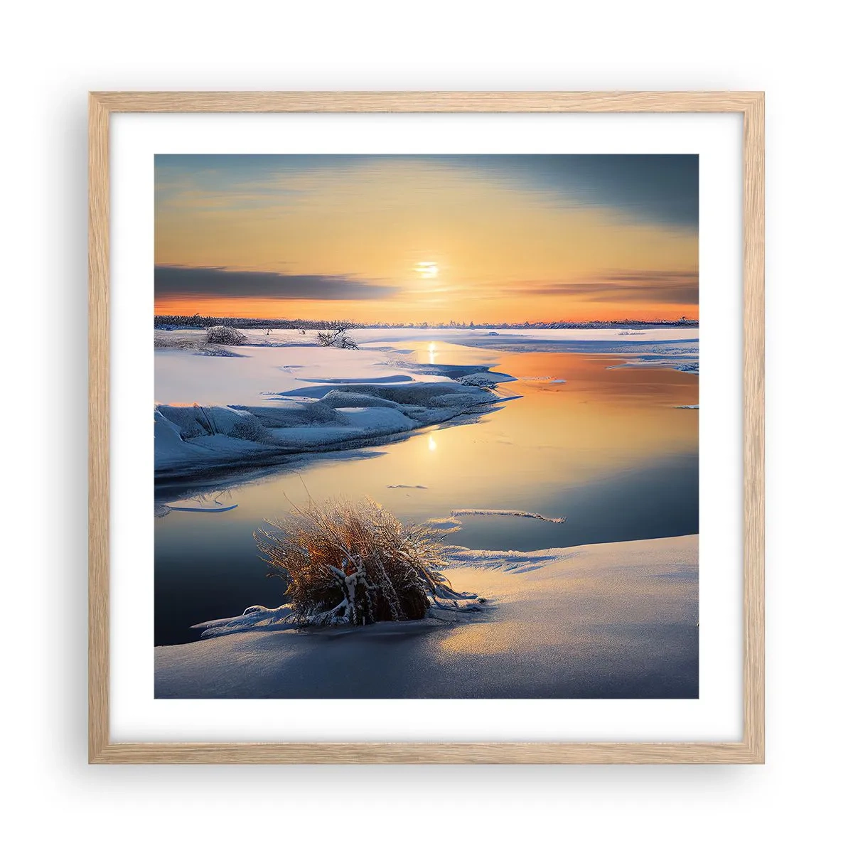 Poster in cornice rovere chiaro - Tramonto invernale - 50x50 cm