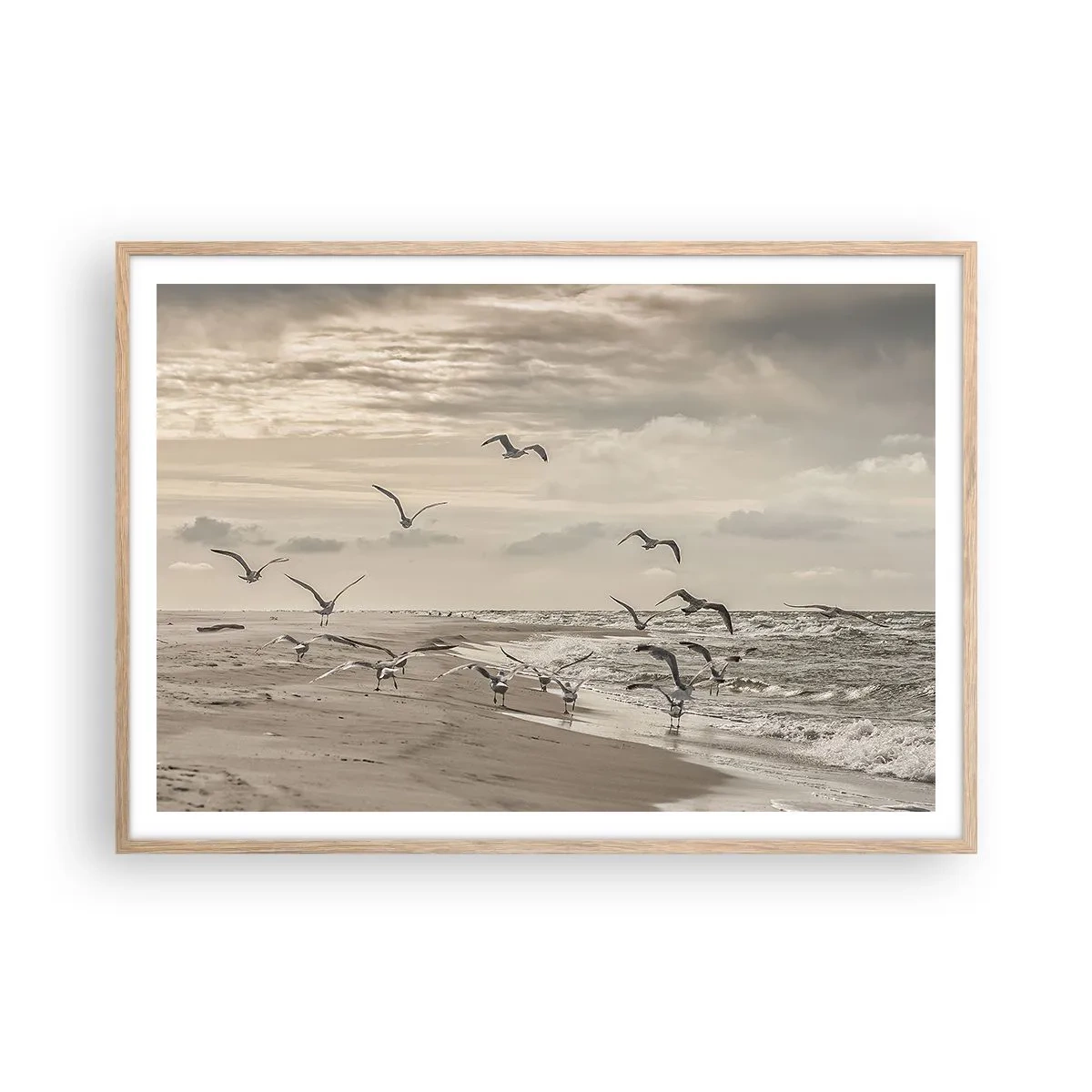 Poster in cornice rovere chiaro - Brusio del mare, canto degli uccelli - 100x70 cm