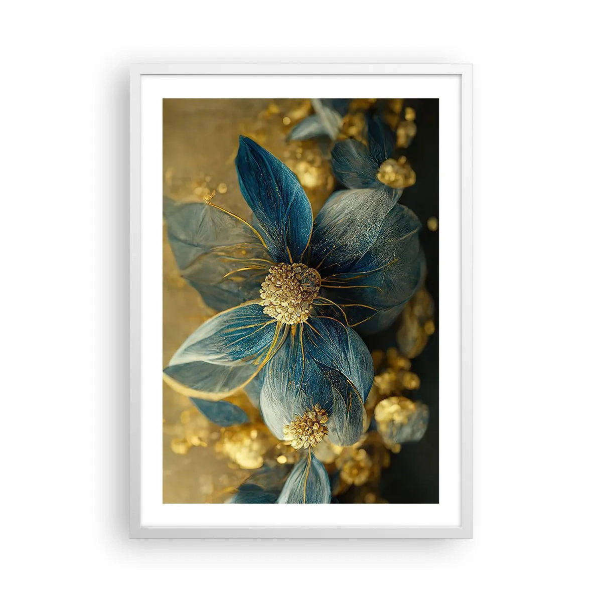 Poster in cornice bianca - Fiorire d'oro - 50x70 cm