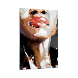 Quadro su vetro - Primo piano di un ritratto colorato di una donna in stile espressivo - 50x70cm - Orgoglio senza pregiudizio - Decorazione murale moderna per soggiorno e camera da letto ARTTOR