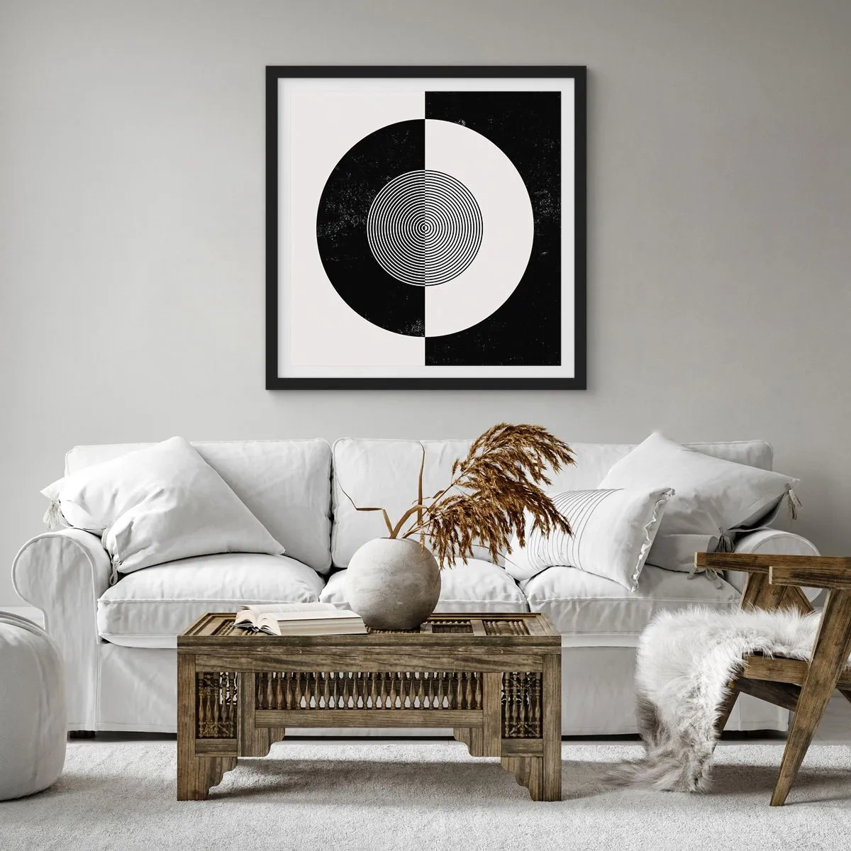 Poster in cornice nera - Armonia in bianco e nero - 50x50 cm