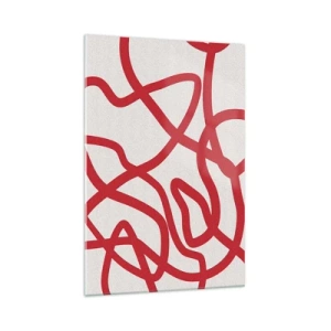 Quadro su vetro - Linee astratte rosse su sfondo bianco - 70x100cm - Rosso su bianco - Decorazione murale moderna per soggiorno e camera da letto ARTTOR