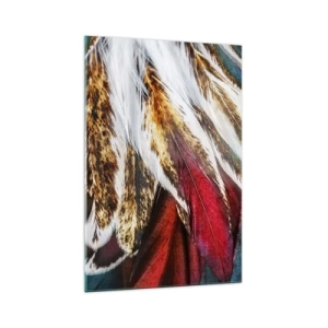 Quadro su vetro - Primo piano di piume multicolori dai colori vivaci e intensi - 70x100cm - I misteri del volo - Decorazione murale moderna per soggiorno e camera da letto ARTTOR