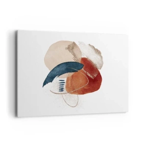 Quadro su tela - Stampe su Tela - Una composizione astratta con macchie nelle tonalità della terra e del blu navy. - 120x80cm - Composizione ovale - Decorazione murale moderna per soggiorno e camera da letto ARTTOR
