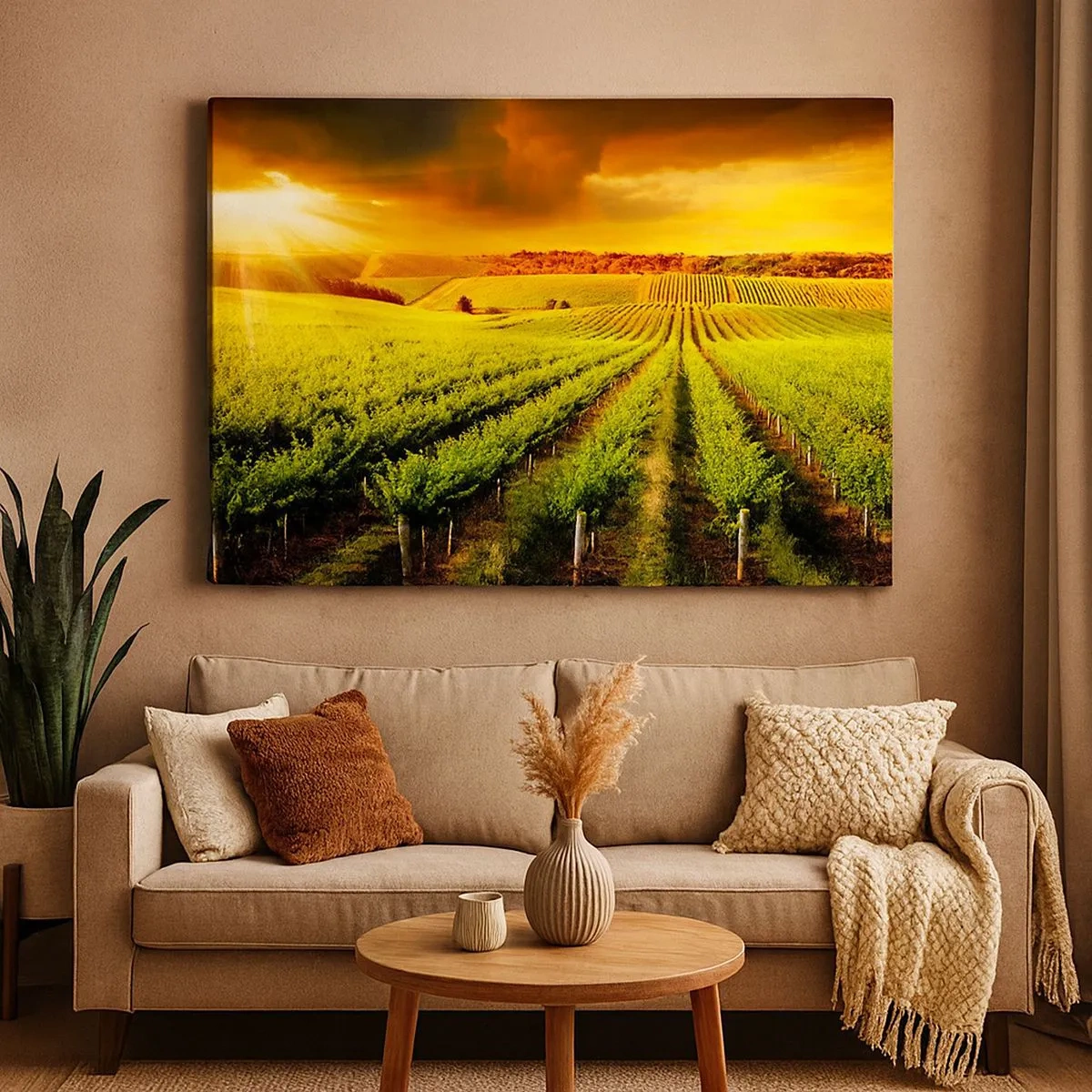 Quadro su tela - Stampe su Tela - Vigneti dorati illuminati dai raggi del sole - 70x50cm - Sotto il sole dell'Australia - Decorazione murale moderna per soggiorno e camera da letto ARTTOR