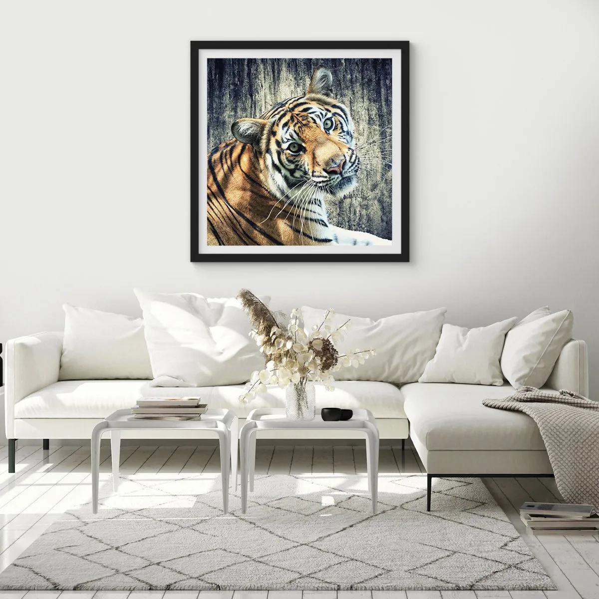 Poster in cornice nera - Ritratto nei flussi di luce - 30x30 cm