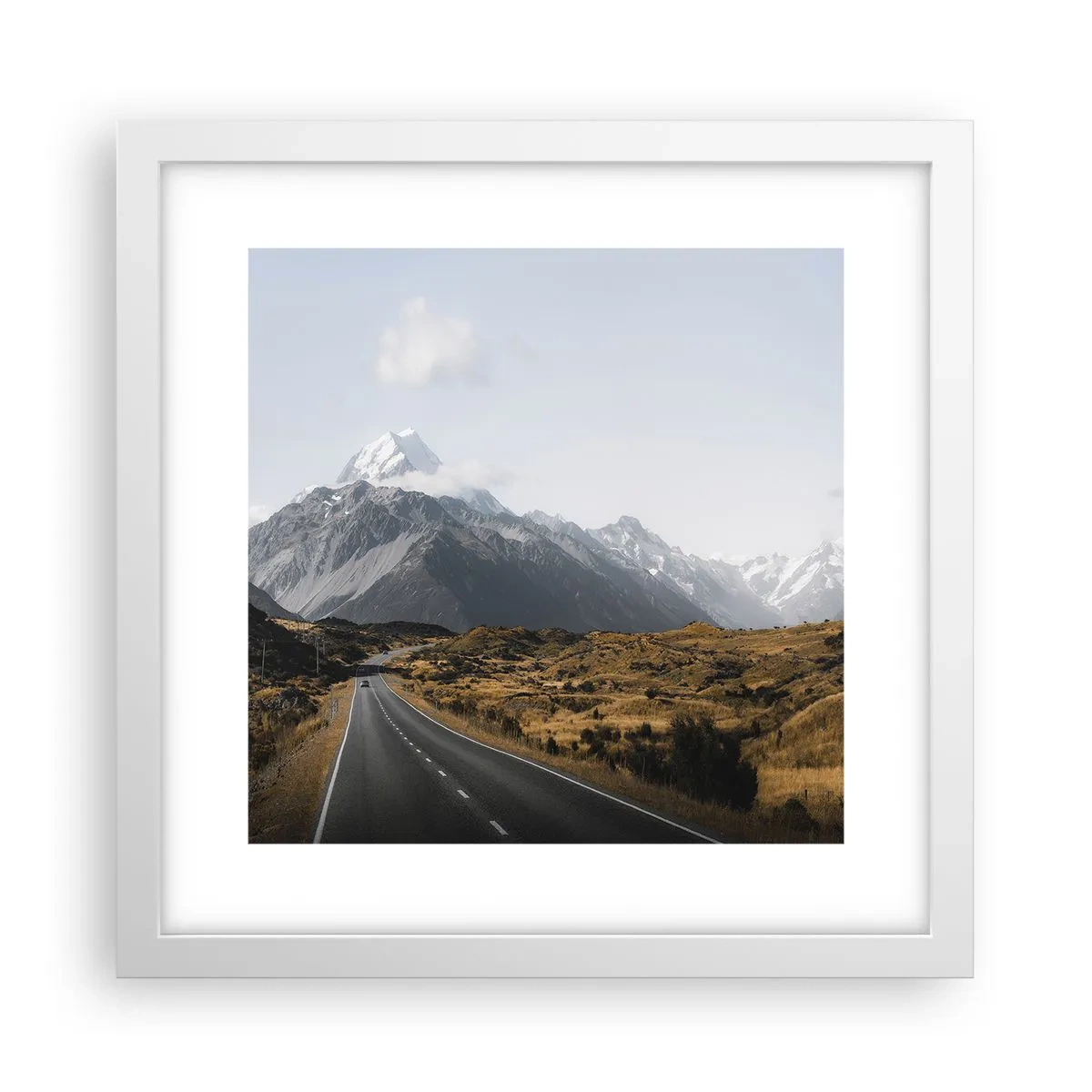 Poster in cornice bianca - Via verso il cuore dei monti - 30x30 cm
