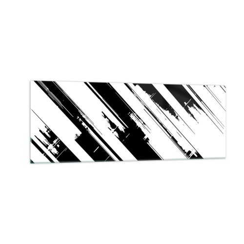 Quadro su vetro - Linee in bianco e nero e motivi geometrici in stile moderno - 140x50cm - Composizione intensa e dinamica - Decorazione murale moderna per soggiorno e camera da letto ARTTOR