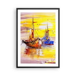 Poster in cornice nera - Barche a vela colorate al tramonto - 50x70cm - Meritato riposo nel porto - Decorazione murale moderna per soggiorno e camera da letto ARTTOR