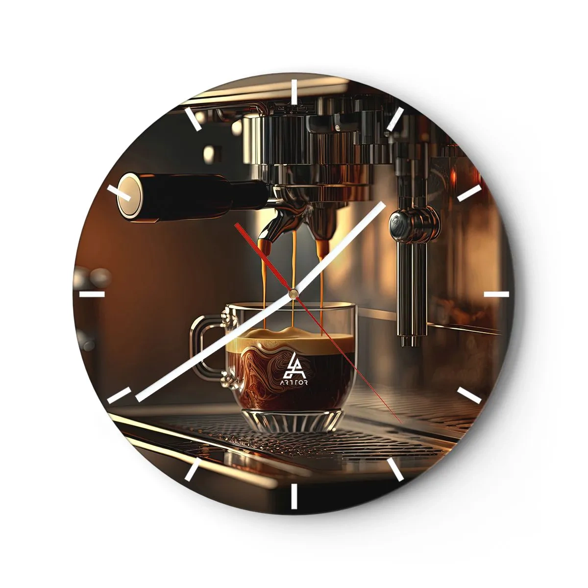 Orologio da parete - Orologio in Vetro - Una macchina per il caffè che versa l'espresso in un bicchiere - 30x30cm - Miscela sensuale - Decorazione murale moderna per soggiorno, cucina e camera da letto ARTTOR